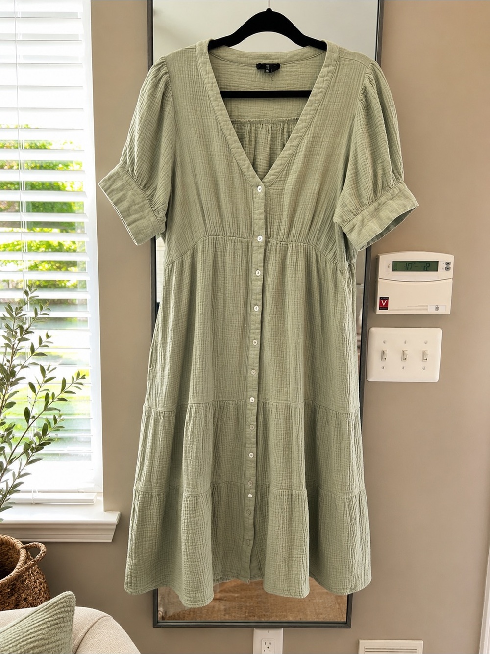 Heyson Button-Front Tiered Midi Dress in Sage Green